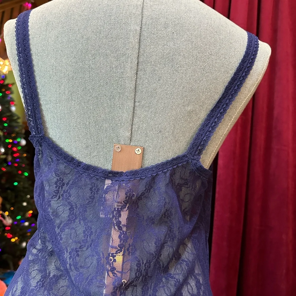 Tempt’d Lace Slip XL navy blue stretch w/bow on straps nice seams & hem NEW wTag - Picture 3 of 15